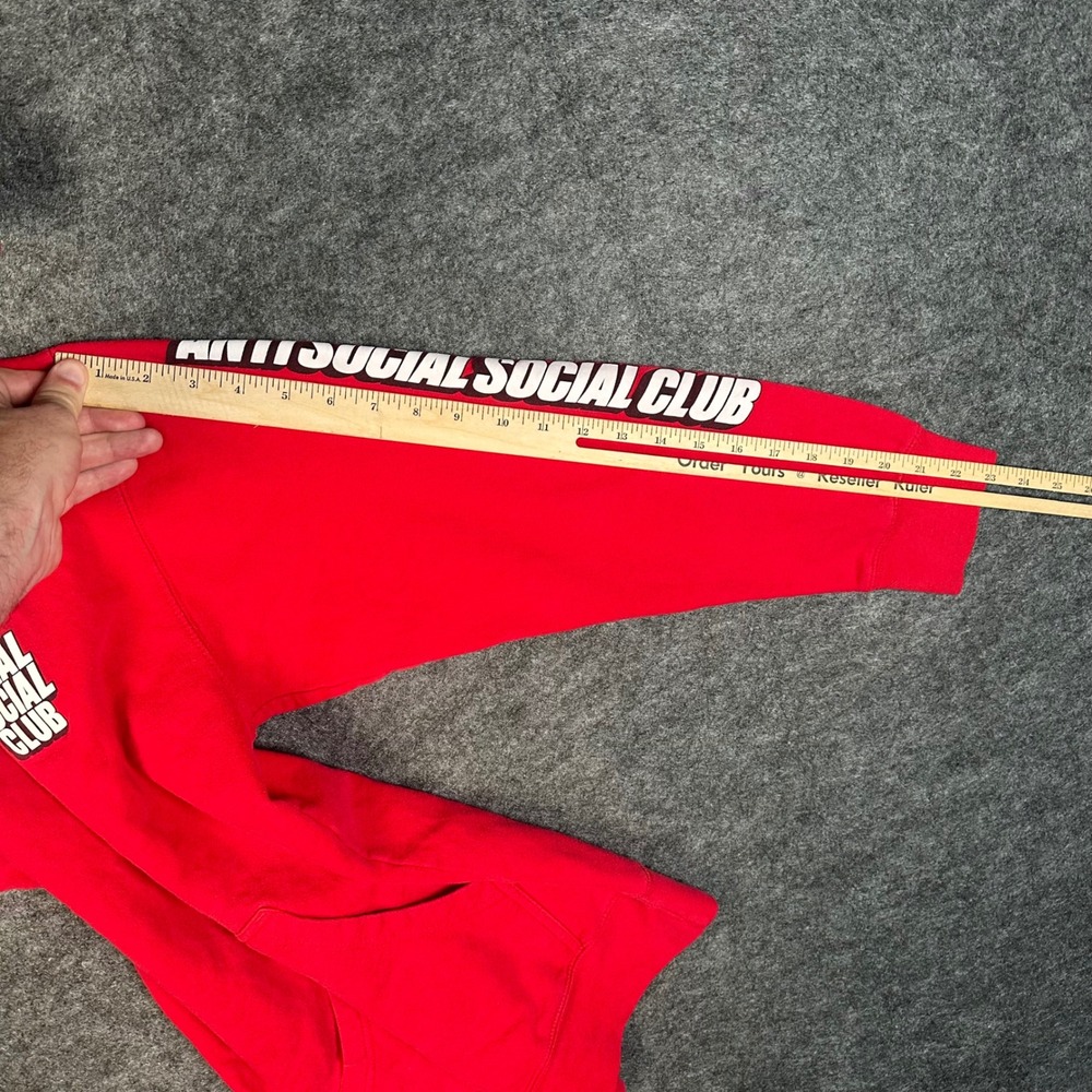 Anti Social Social Club ASSC Red Hoodie Pullover Sleeve Print Logo Mens Medium - Picture 6 of 16